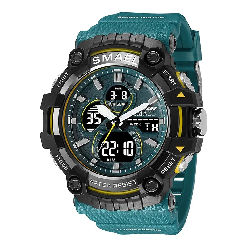 SMAEL Brand Sport Watch Men Quartz Wristwatches Waterproof Dual Time Display Military Army Green Male Clock 8079 Mens Watches