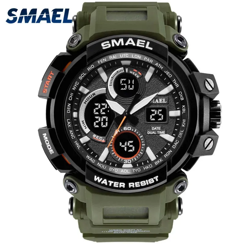 SMAEL Sport Watch for Men New Dual Time Display Male Clock Waterproof Shock Resistant Wristwatch Digital 1708 Military Watch Men