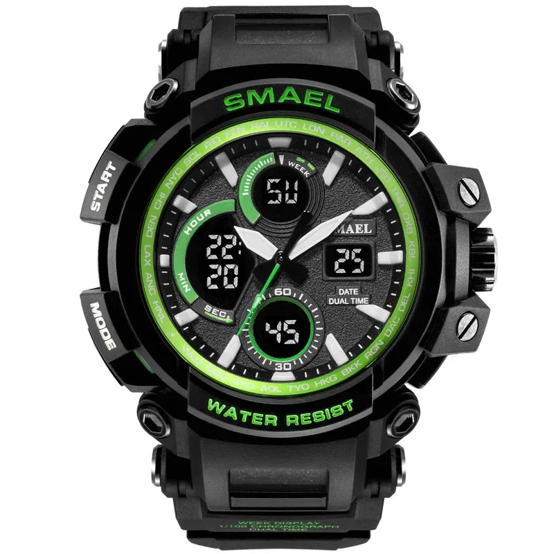 SMAEL Sport Watch for Men New Dual Time Display Male Clock Waterproof Shock Resistant Wristwatch Digital 1708 Military Watch Men