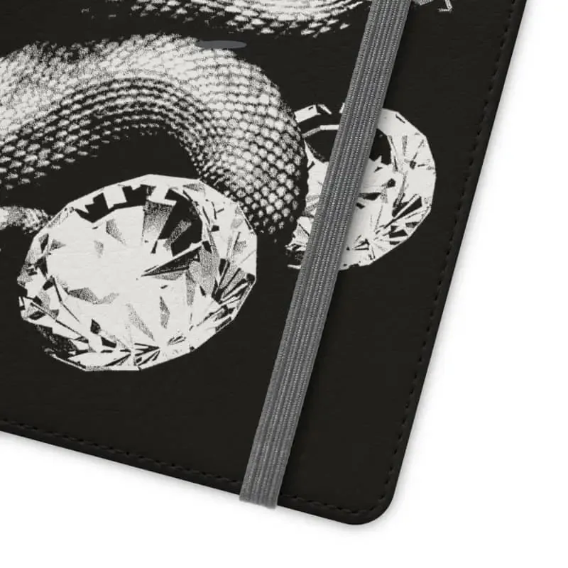 Snake Flip Cases with Built-In Stand, Vegan Leather Design & Card Slots