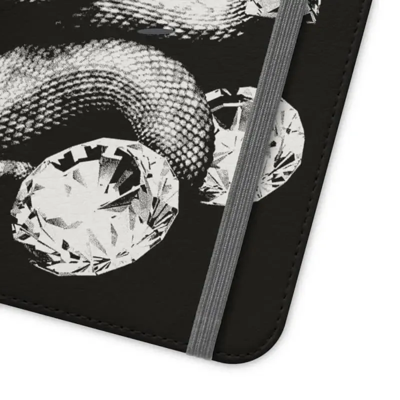 Snake Flip Cases with Built-In Stand, Vegan Leather Design & Card Slots