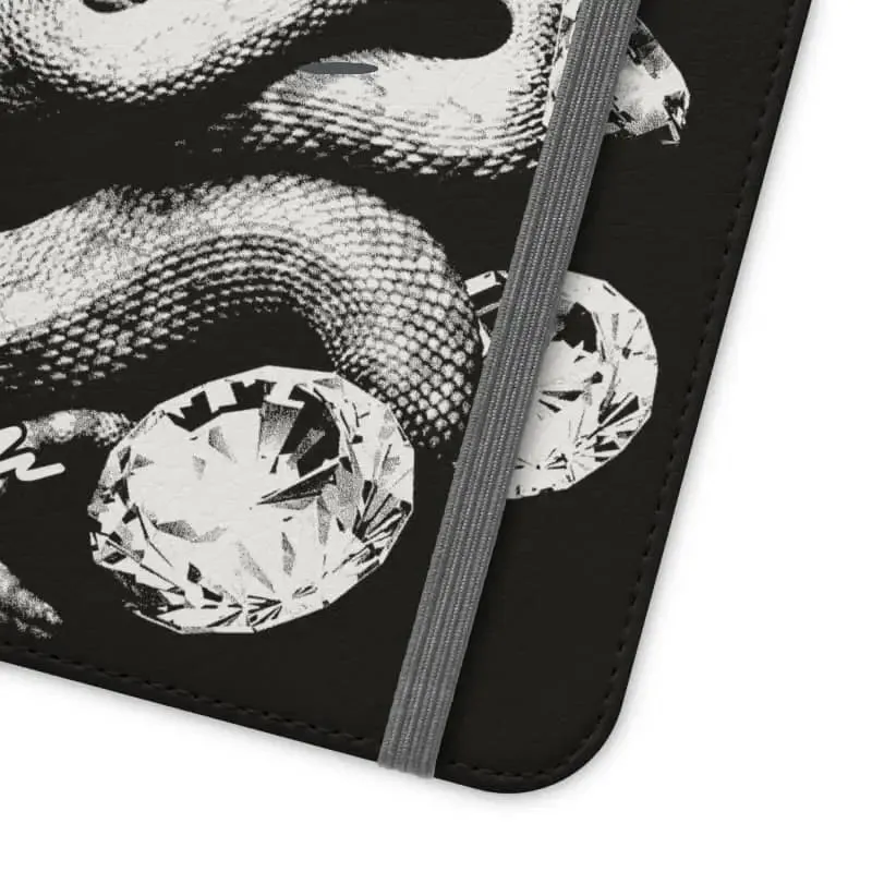 Snake Flip Cases with Built-In Stand, Vegan Leather Design & Card Slots