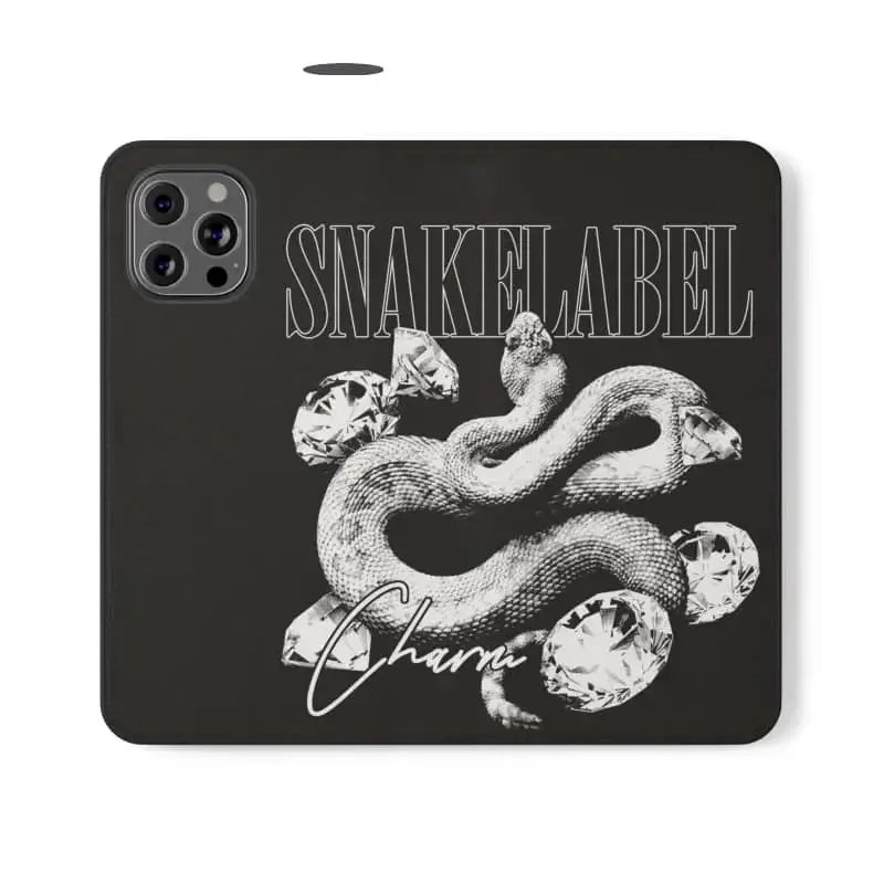 Snake Flip Cases with Built-In Stand, Vegan Leather Design & Card Slots