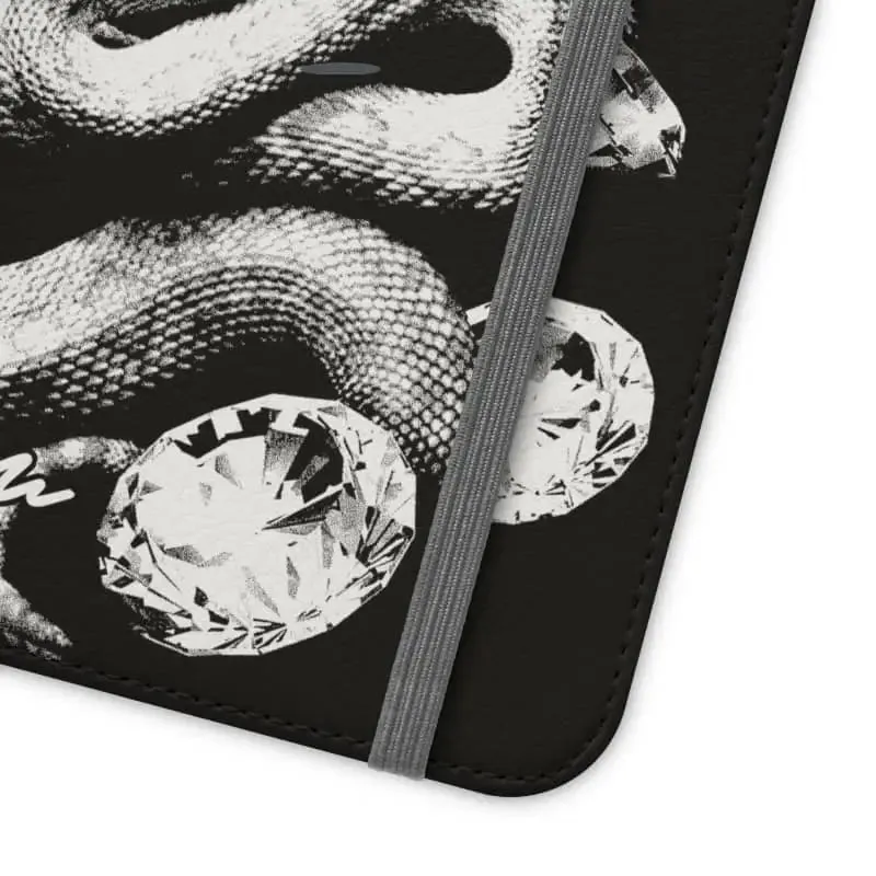 Snake Flip Cases with Built-In Stand, Vegan Leather Design & Card Slots