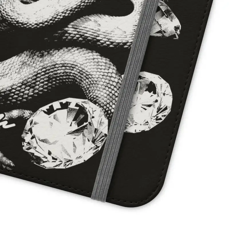 Snake Flip Cases with Built-In Stand, Vegan Leather Design & Card Slots