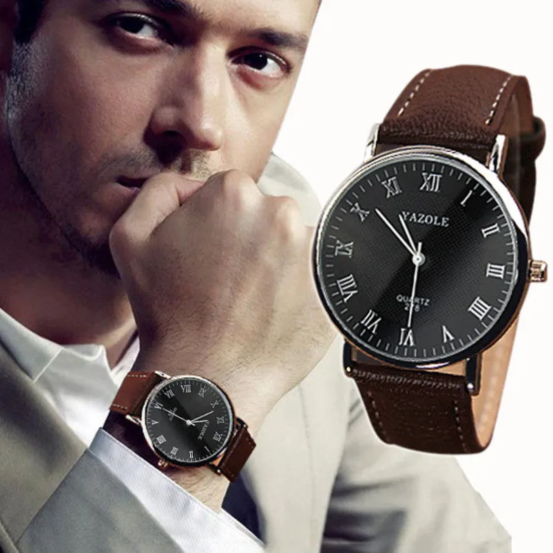 Splendid Luxury Brand Fashion Faux Leather Blue Ray Glass Men Watch Quartz Analog Business Wrist Watches