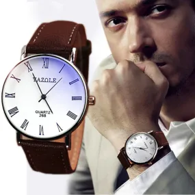 Splendid Luxury Brand Fashion Faux Leather Blue Ray Glass Men Watch Quartz Analog Business Wrist Watches