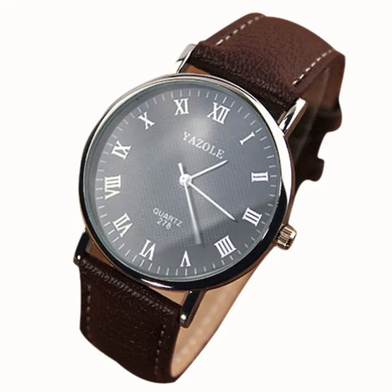 Splendid Luxury Brand Fashion Faux Leather Blue Ray Glass Men Watch Quartz Analog Business Wrist Watches