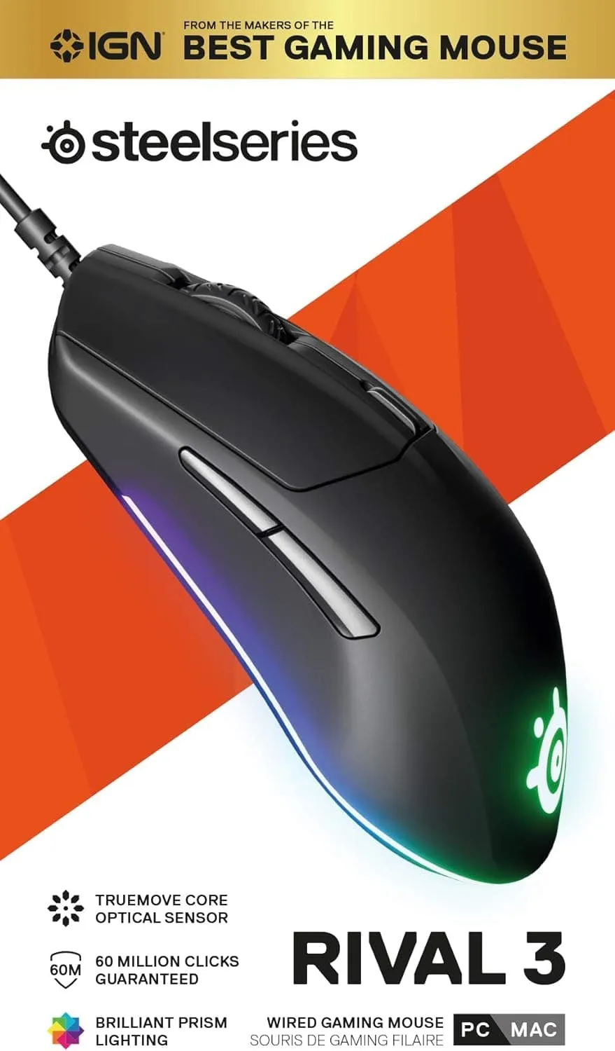 SteelSeries Rival 3 - Gaming Mouse - 8,500 CPI TrueMove Core Optical Sensor - 6 Programmable Buttons - Split Trigger Buttons - Black