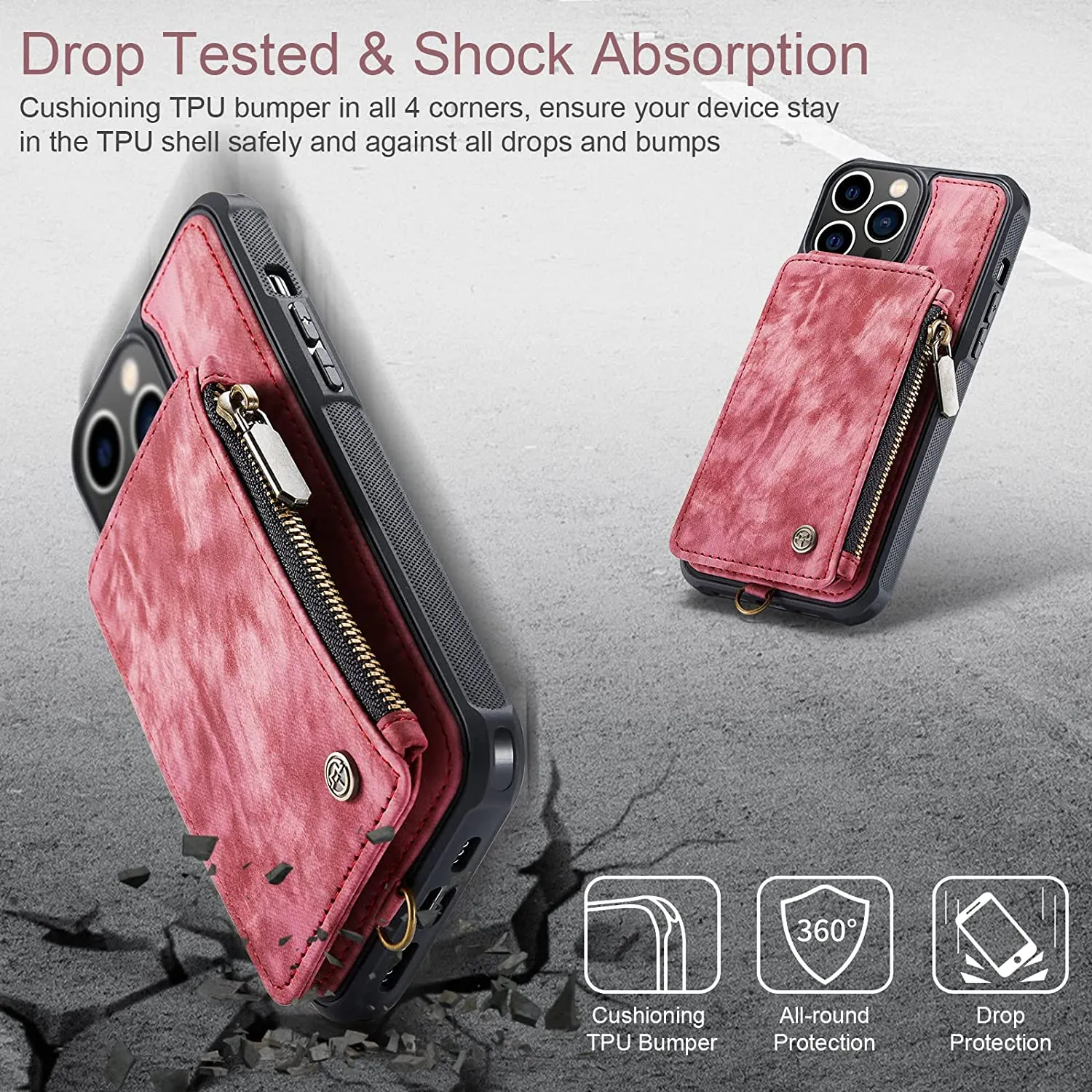 Strapurs Wallet Case iPhone 13 Pro Max Protective Case 6.7",Fashion Red