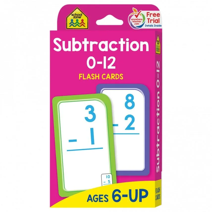 Subtraction 0-12 Flash Cards - Ages 6 and Up, 1st Grade, 2nd Grade, Numbers 0-12, Math, Problem Solving, Subtraction Problems, Counting