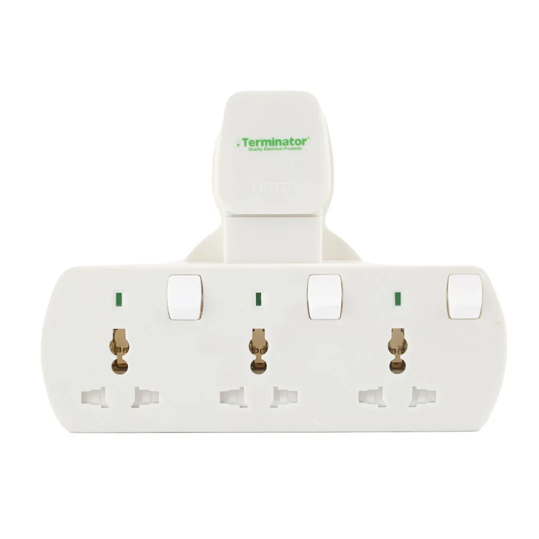 Terminator 3-Way Universal T Socket Adaptor With Individual Switch & Indicator - TMA 93