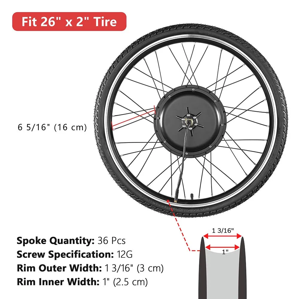 TheLAShop 1000W eBike Kit 48V Electric Bike Conversion 26x1.75in