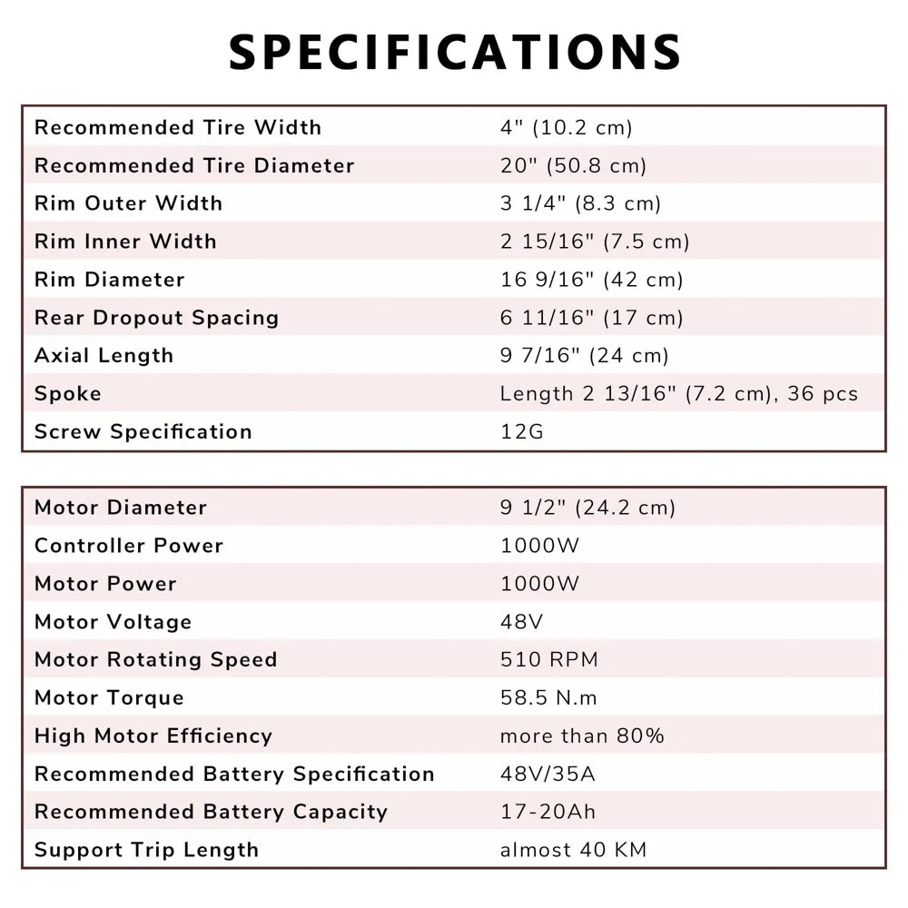 TheLAShop 48v 1000w 20in Rear Fat Tire Electric Bicycle Motor Kit