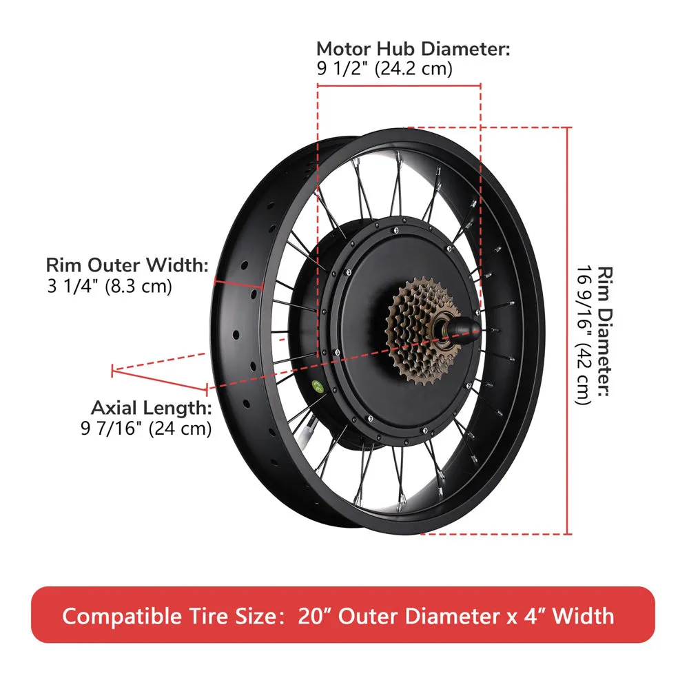 TheLAShop 48v 1000w 20in Rear Fat Tire Electric Bicycle Motor Kit