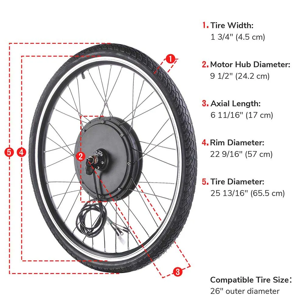 TheLAShop 48v 1000w 26 Inch Front/ Rear Electric Bicycle Motor Conversion Kit