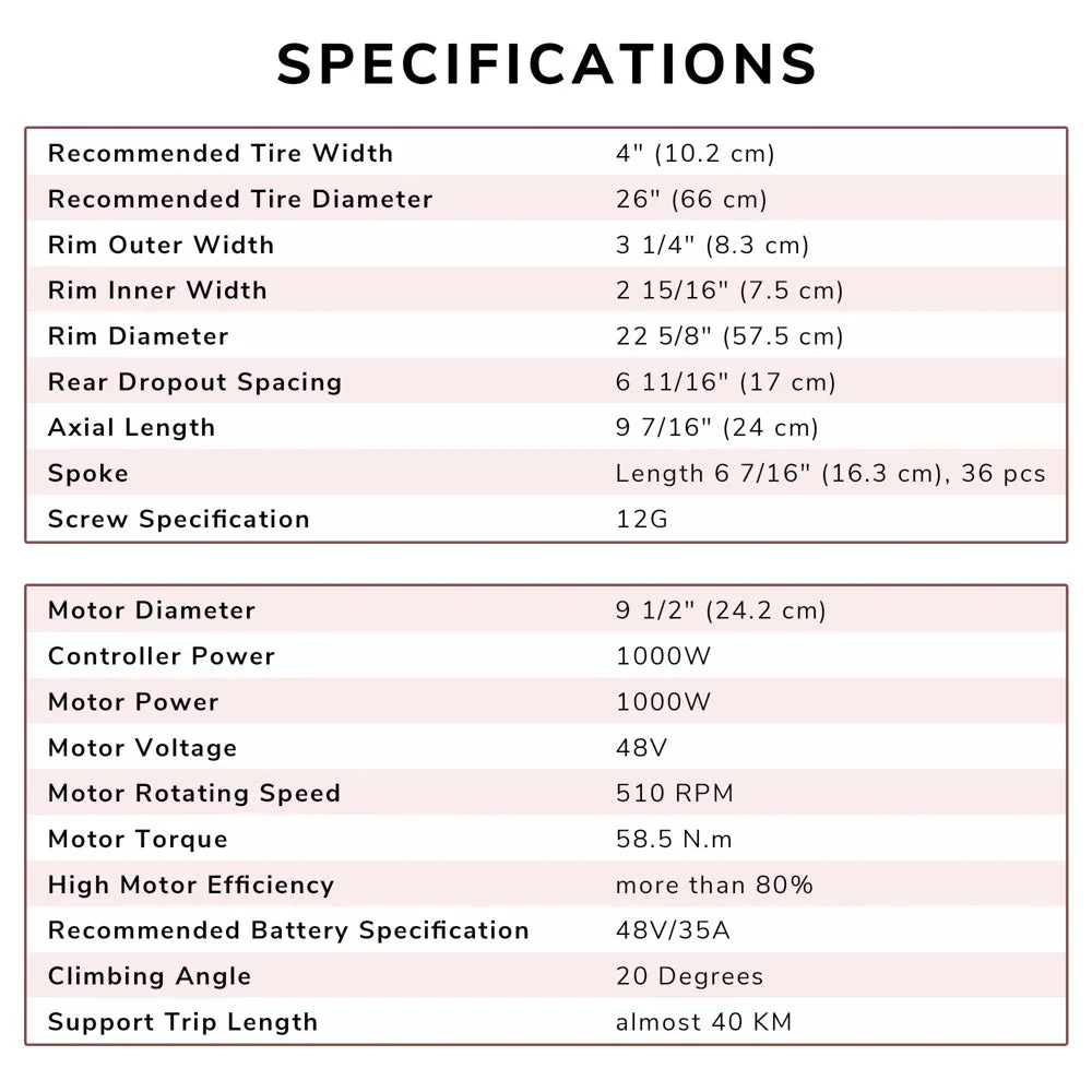 TheLAShop 48v 1000W 26in Rear Fat Tire Electric Bicycle E-Bike Motor Kit