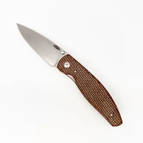 Three Rivers Mfg ATOM Linerlock 3.5" Tumbled CPM-MagnaCut Burlap Micarta Flat Scales