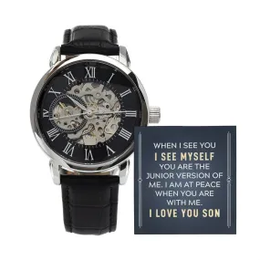 To my son-When I see you Men's Openwork Watch with Mahogany Box