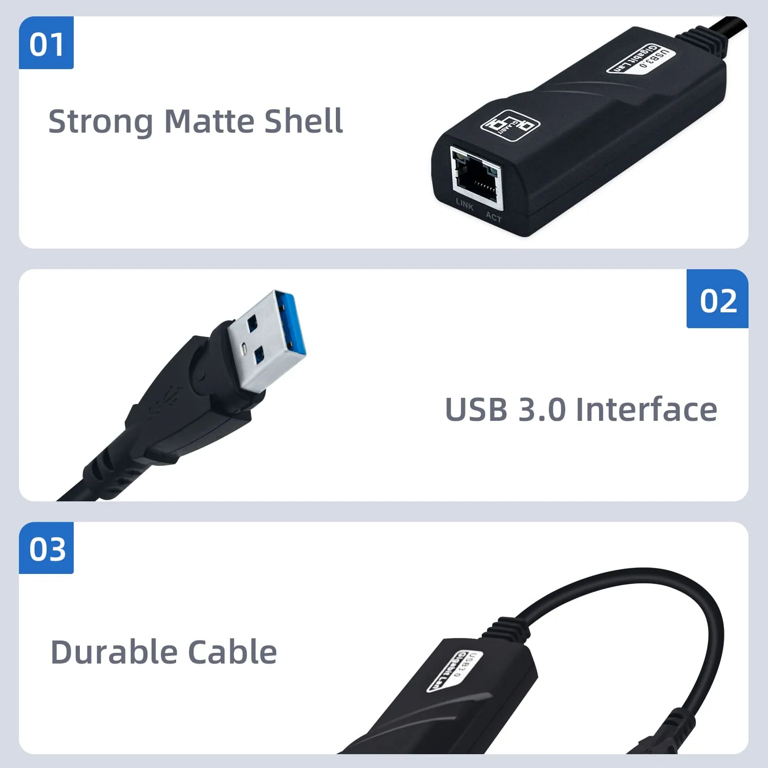 USB 3.0 Ethernet Adapter 10/100/1000Mbps for Windows/MacOS/Linux/Chrome OS