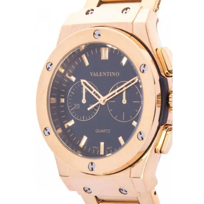 Valentino 20122067-BLACK DIAL GOLD STAINLESS STEEL BAND Watch for Men