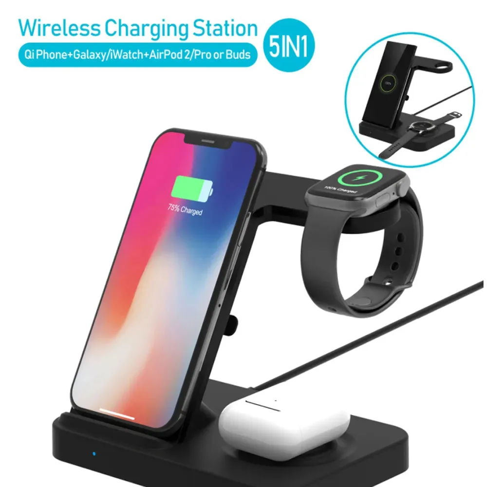 Vibe Geeks 3-in-1 Qi Enabled Wireless Charging Station for Samsung and Apple Devices