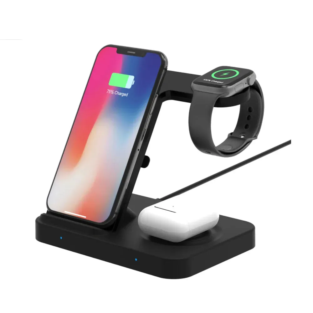 Vibe Geeks 3-in-1 Qi Enabled Wireless Charging Station for Samsung and Apple Devices