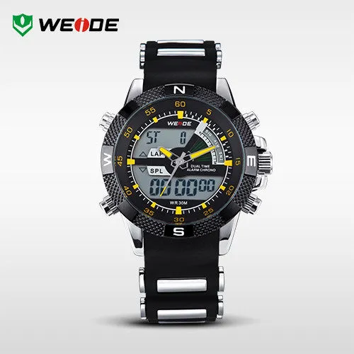 WEIDE Watches Men Luxury Brand Famous Logo Military LCD Luminous Analog Digital Date Week Alarm Display