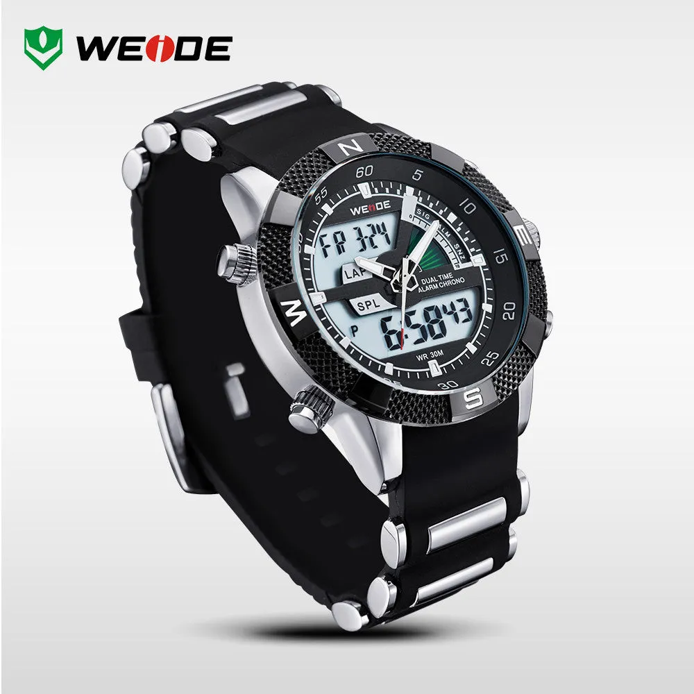 WEIDE Watches Men Luxury Brand Famous Logo Military LCD Luminous Analog Digital Date Week Alarm Display