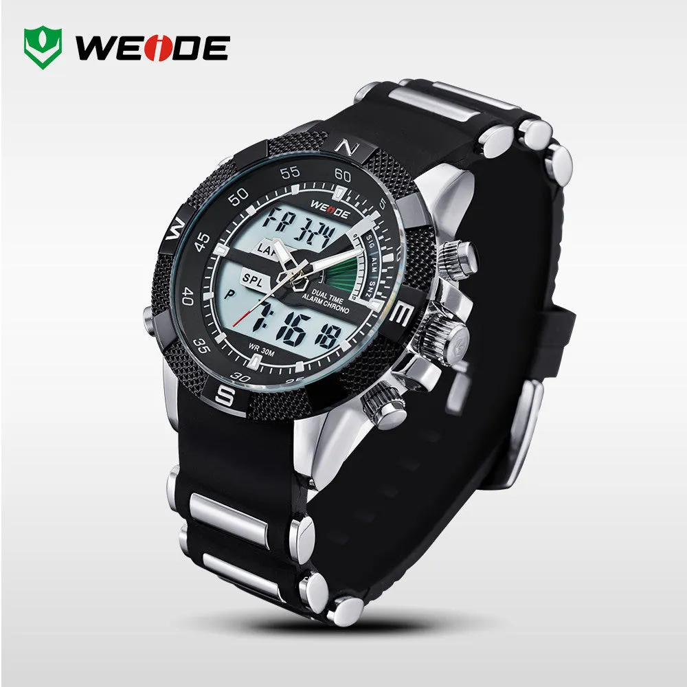 WEIDE Watches Men Luxury Brand Famous Logo Military LCD Luminous Analog Digital Date Week Alarm Display