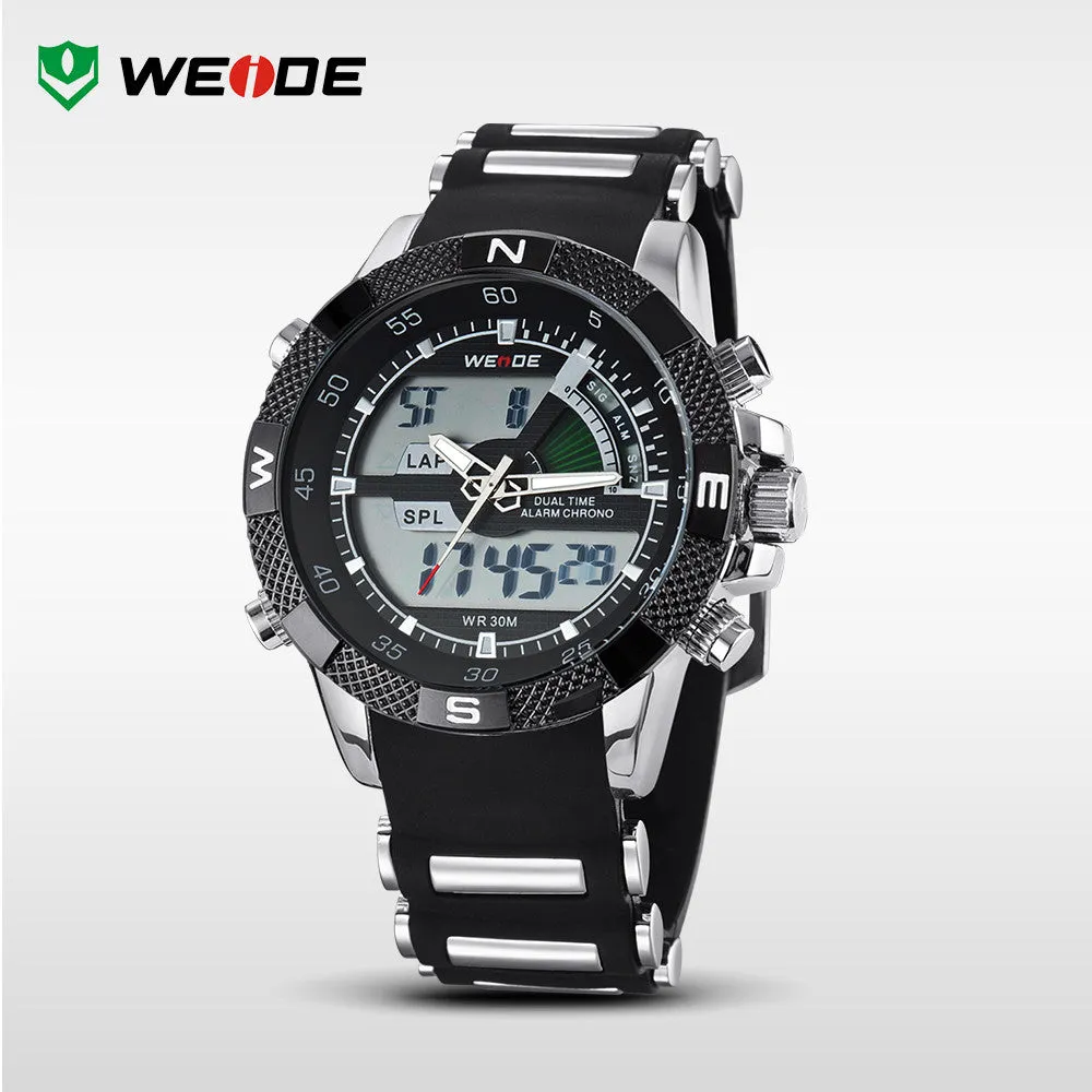 WEIDE Watches Men Luxury Brand Famous Logo Military LCD Luminous Analog Digital Date Week Alarm Display