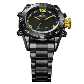 WEIDE Watches Men Military Sports LED Analog Digital Watch 2 time zone Japan Quartz Stainless Steel 3ATM Waterproof Wrist watch