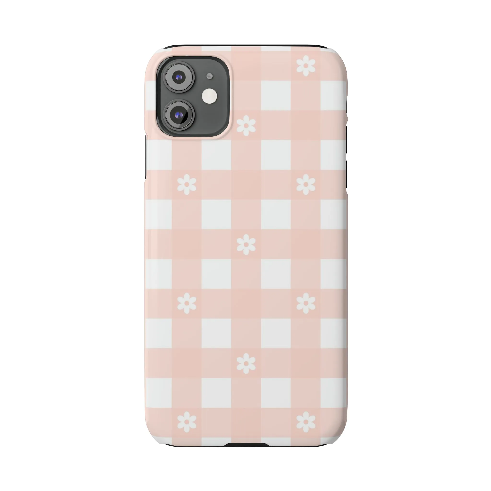 White Daisies and Pink Gingham Design Sleek Elegance Wireless-Charging Compatible Phone Case Slim Phone Case compatible with over 20 iphone models