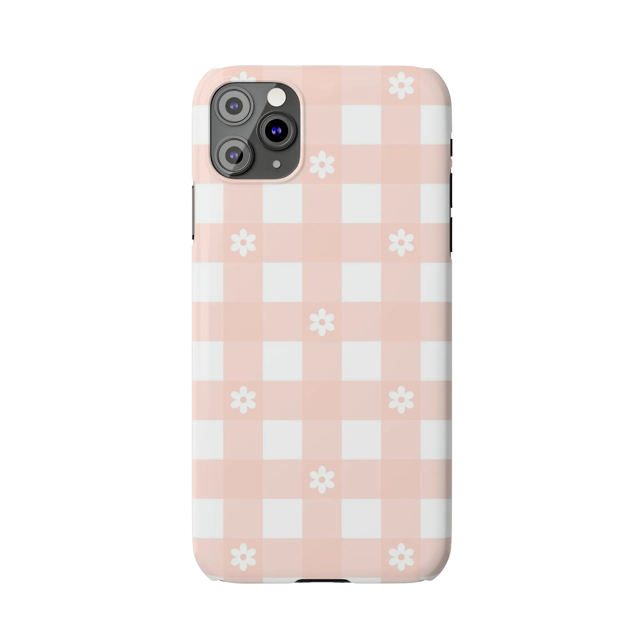 White Daisies and Pink Gingham Design Sleek Elegance Wireless-Charging Compatible Phone Case Slim Phone Case compatible with over 20 iphone models