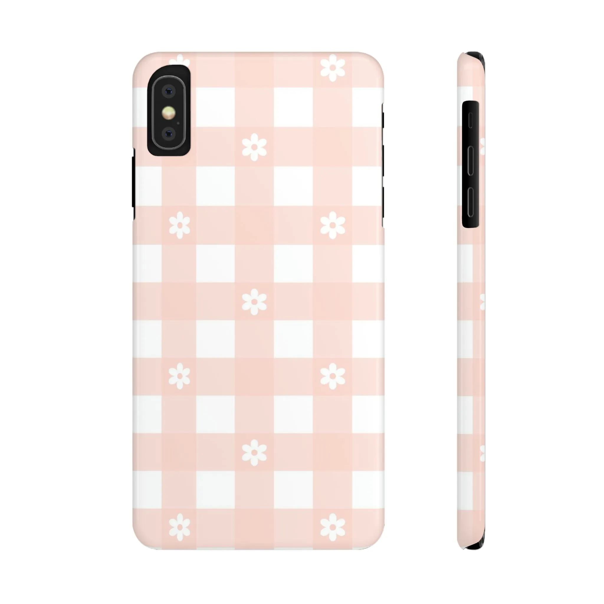 White Daisies and Pink Gingham Design Sleek Elegance Wireless-Charging Compatible Phone Case Slim Phone Case compatible with over 20 iphone models