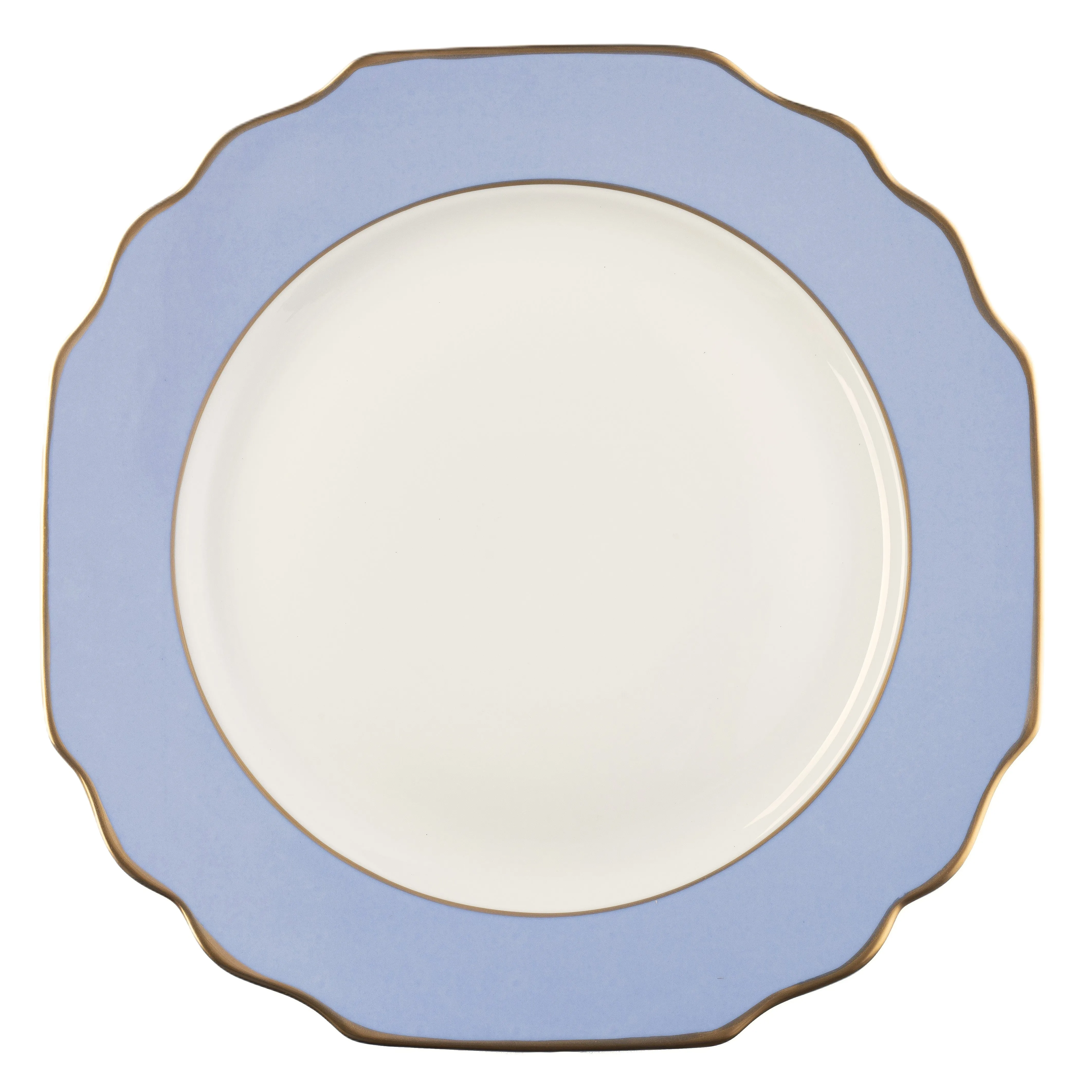 White Georgian ColorSheen Light Blue - Gold Banding - Charger Plate