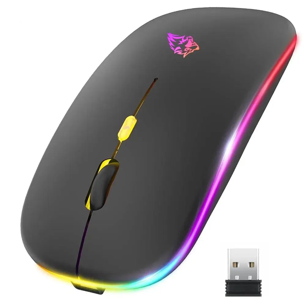 Wireless Mouse Dual Modes Rechargeable RGB Ergonomic Silent Click