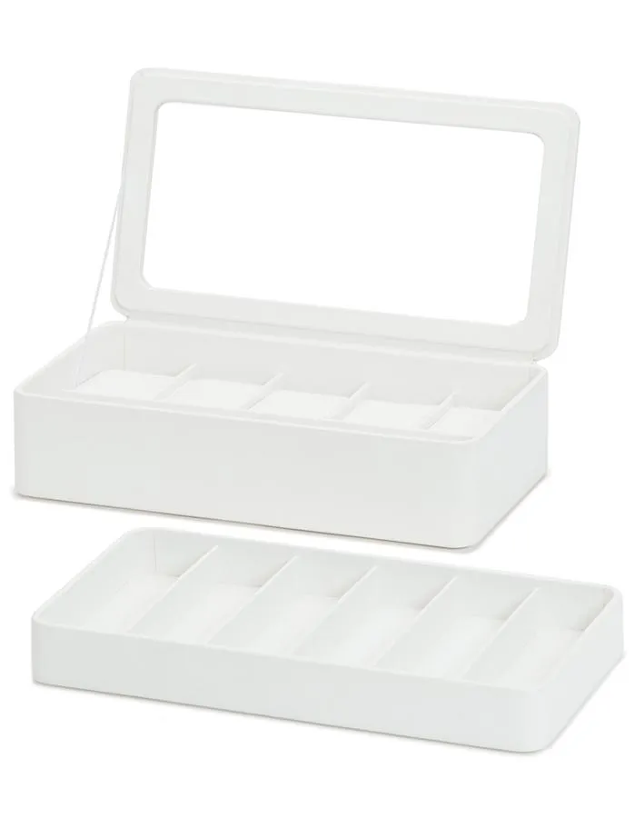 WOLF Smart Storage 6 Piece Watch Box - Strap Tray - White - Charging Station