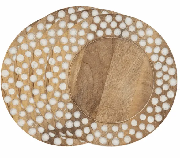 Wood Charger Plates with Dot Design - Set of 4