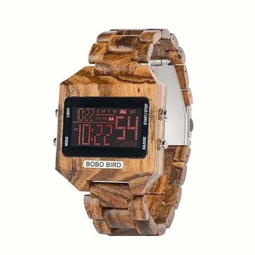 Wooden Watch with LED Digital For Men and Women