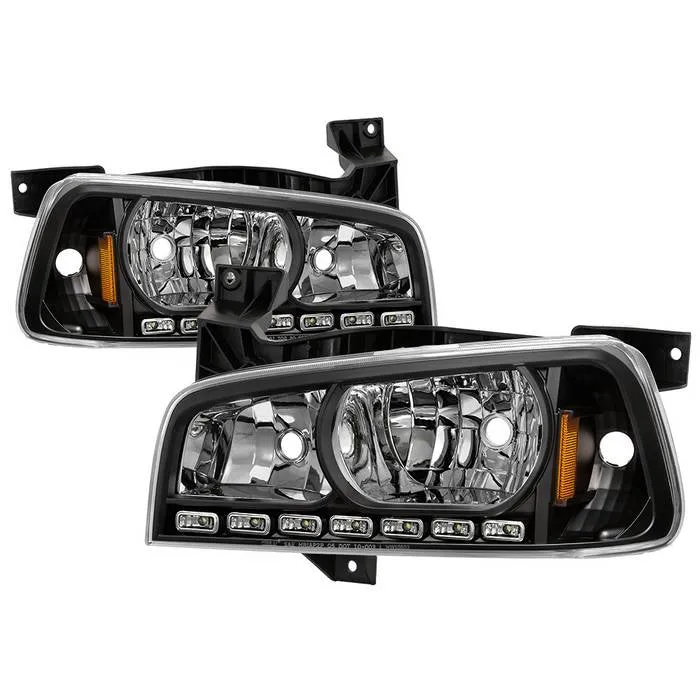 Xtune Crystal Headlights Dodge Charger (06-10) [w/ LED DRL Lights] Black / Chrome / Smoke w/ Amber Turn Signal Light