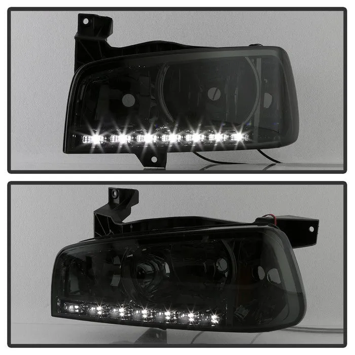 Xtune Crystal Headlights Dodge Charger (06-10) [w/ LED DRL Lights] Black / Chrome / Smoke w/ Amber Turn Signal Light