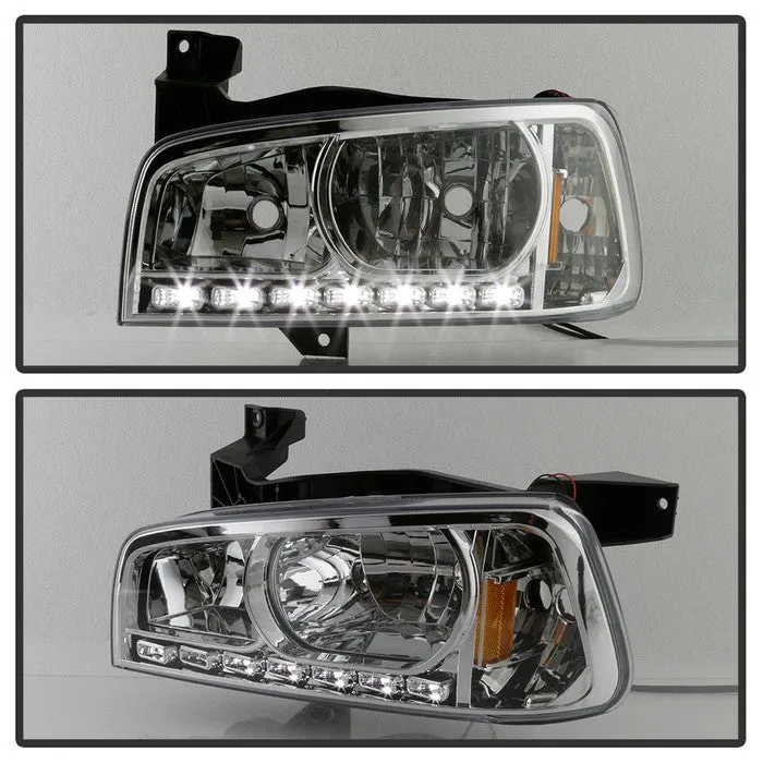 Xtune Crystal Headlights Dodge Charger (06-10) [w/ LED DRL Lights] Black / Chrome / Smoke w/ Amber Turn Signal Light