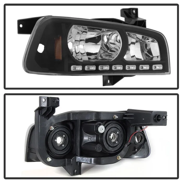 Xtune Crystal Headlights Dodge Charger (06-10) [w/ LED DRL Lights] Black / Chrome / Smoke w/ Amber Turn Signal Light