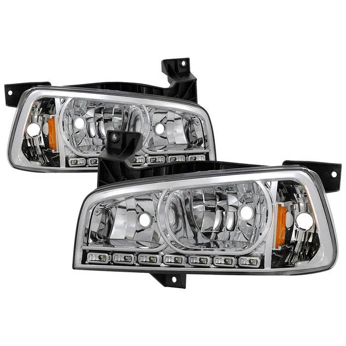 Xtune Crystal Headlights Dodge Charger (06-10) [w/ LED DRL Lights] Black / Chrome / Smoke w/ Amber Turn Signal Light