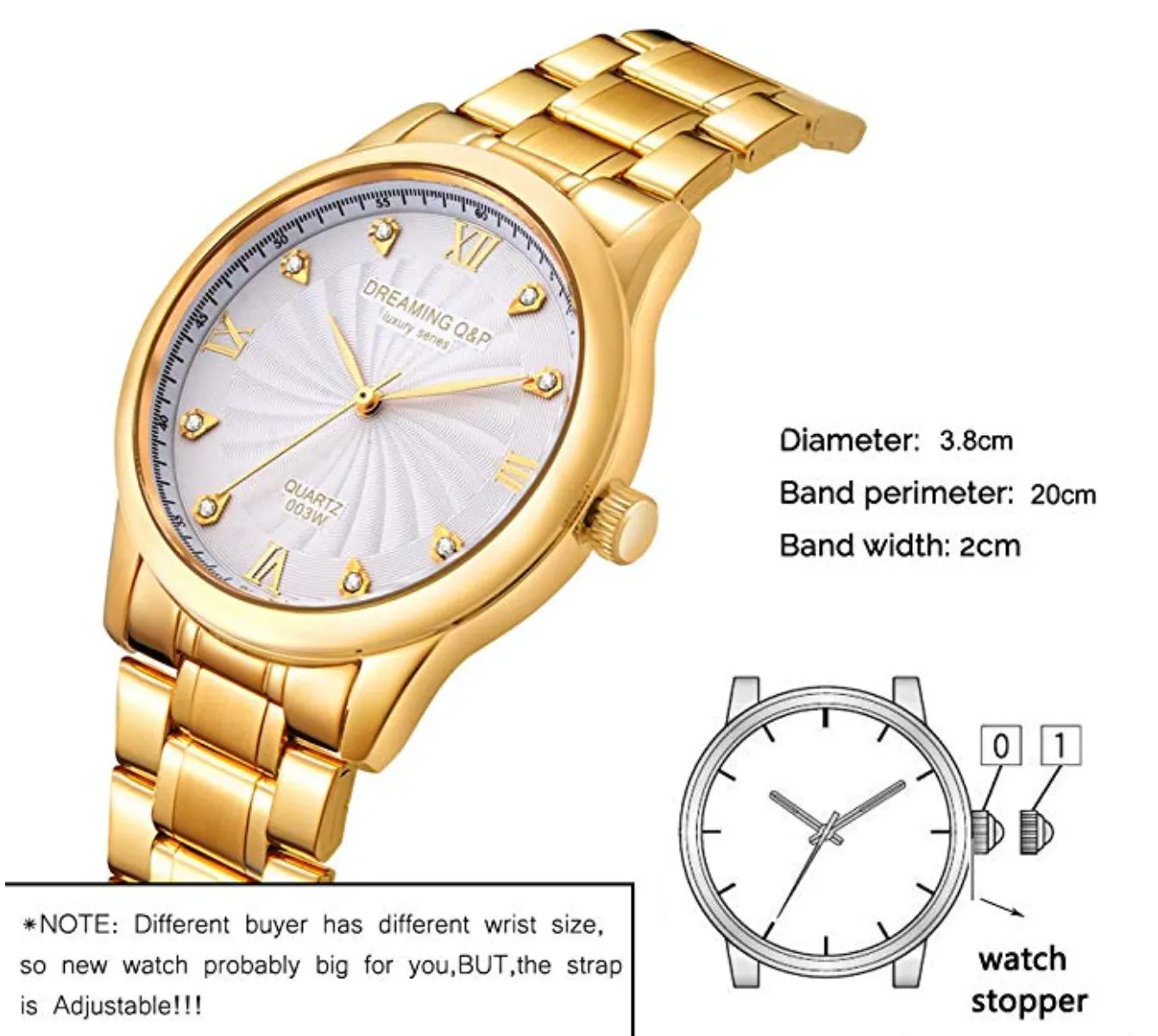 Yellow Gold Men's Luxury Business Quartz Sports Watch with CZ Diamonds (White Face)