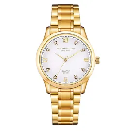 Yellow Gold Men's Luxury Business Quartz Sports Watch with CZ Diamonds (White Face)