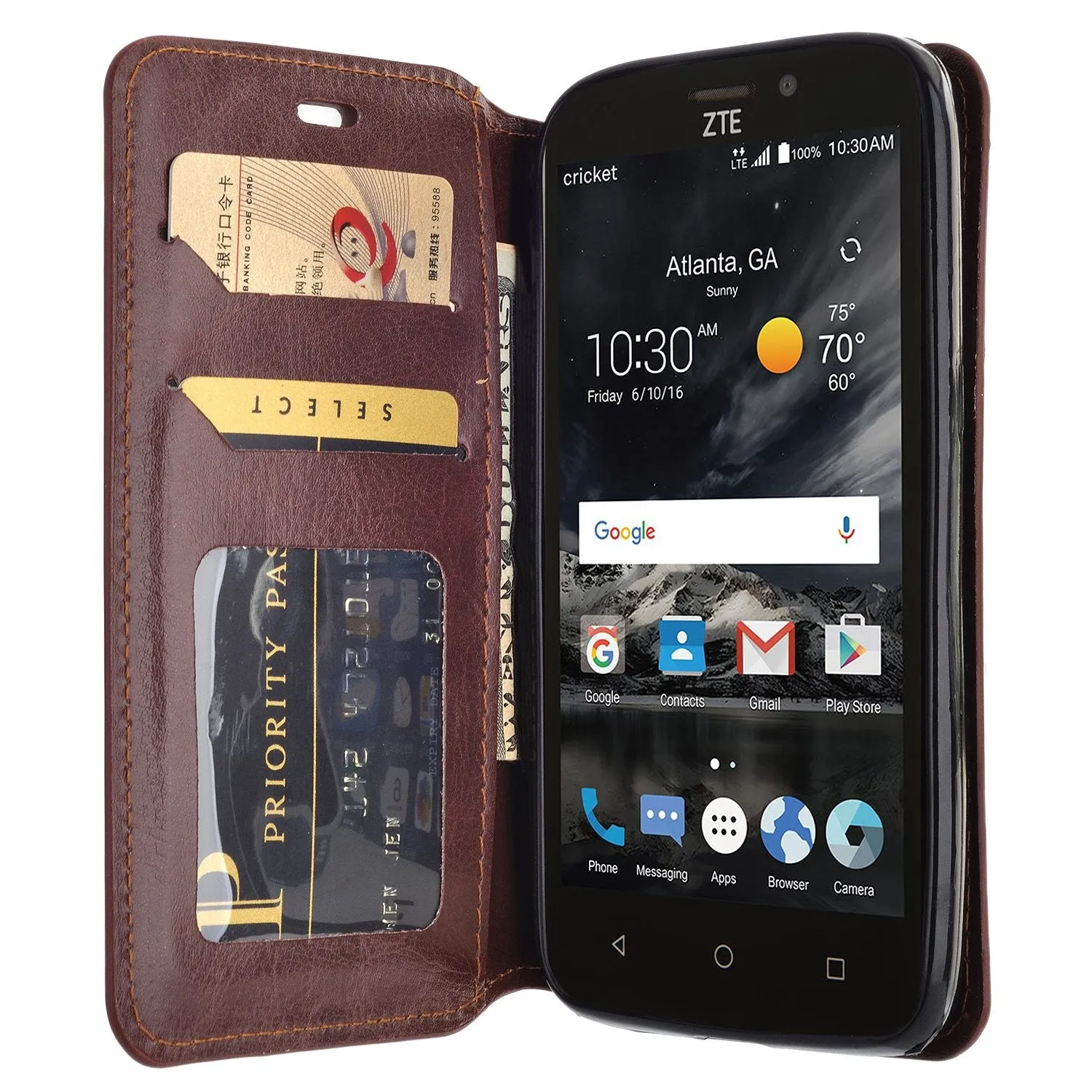 ZTE Prestige 2, Overture 3, Maven 3, Prelude Plus, ZTE 9136, Midnight Pro, Leather Magnetic Flip Fold[Kickstand] Wallet Case with Card Slots - Brown