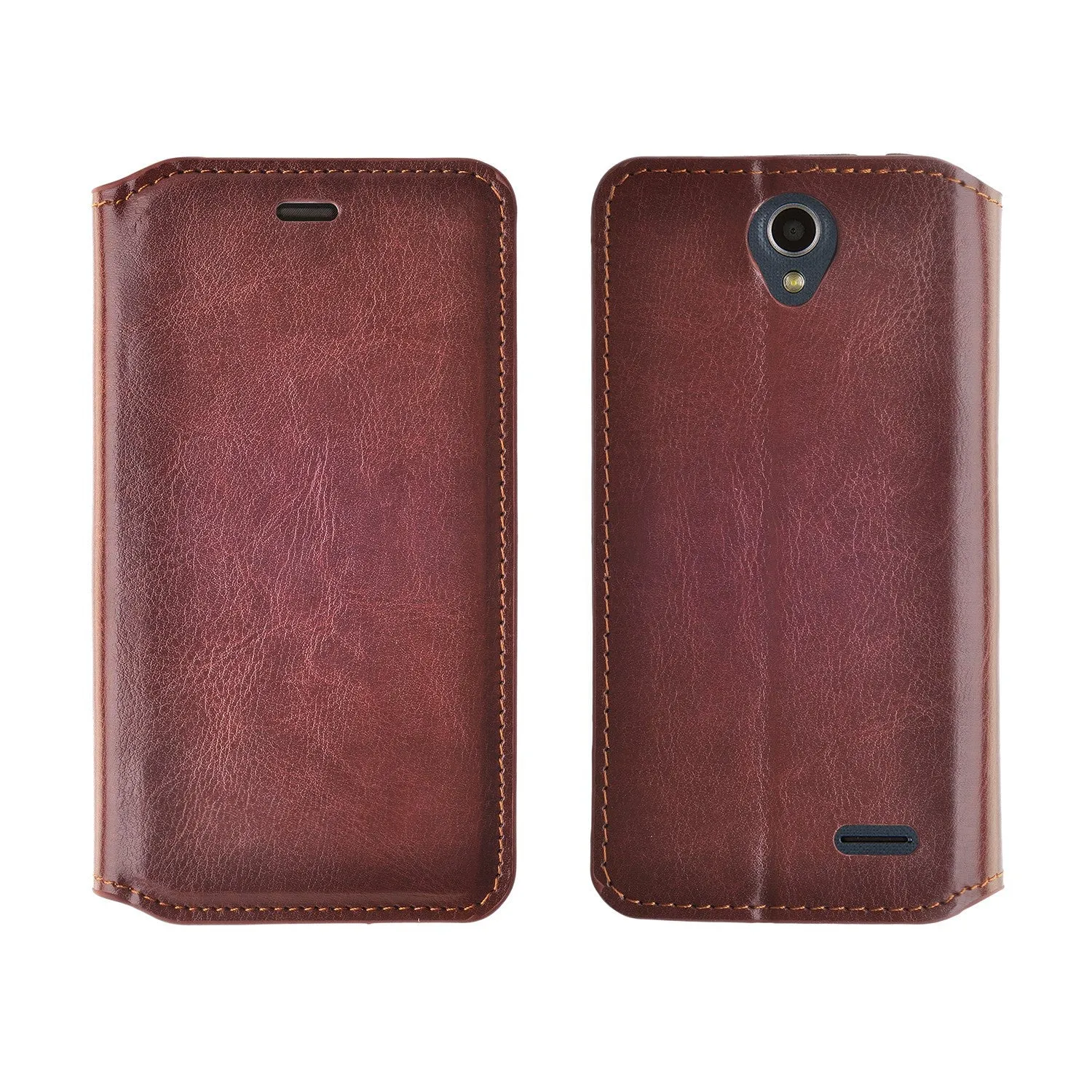 ZTE Prestige 2, Overture 3, Maven 3, Prelude Plus, ZTE 9136, Midnight Pro, Leather Magnetic Flip Fold[Kickstand] Wallet Case with Card Slots - Brown